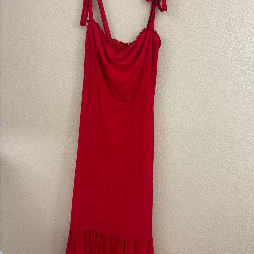 Reformation Ruffle Trim Red Midi Dress
